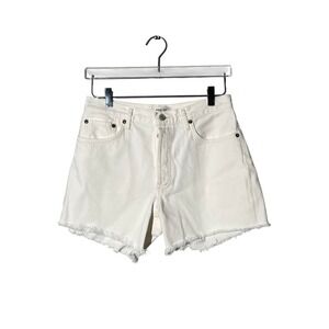 AGOLDE Reese Shorts Denim Cut Off Button Front High Rise Sz 27 White Ivory